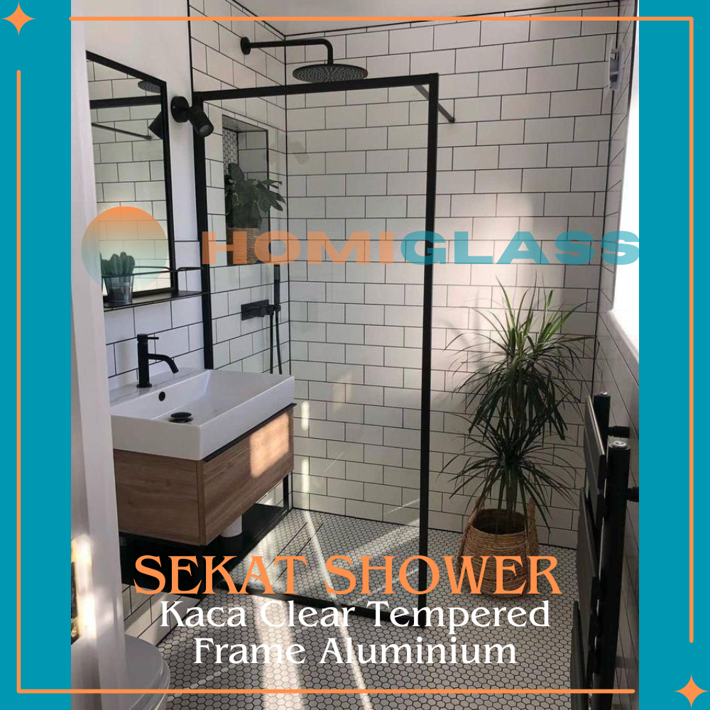 

Sekat Shower Frame Aluminium Custom 200*90 cm Jakarta Bekasi Jabodetabek Kaca Clear Tempered Asahimas