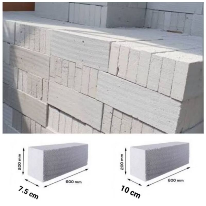 Hebel/bata ringan 7,5cm & 10cm (pcs)
