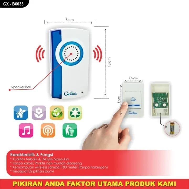 Bel Pintu Rumah Gerbang Tanpa Kabel Wireless Gaxindo