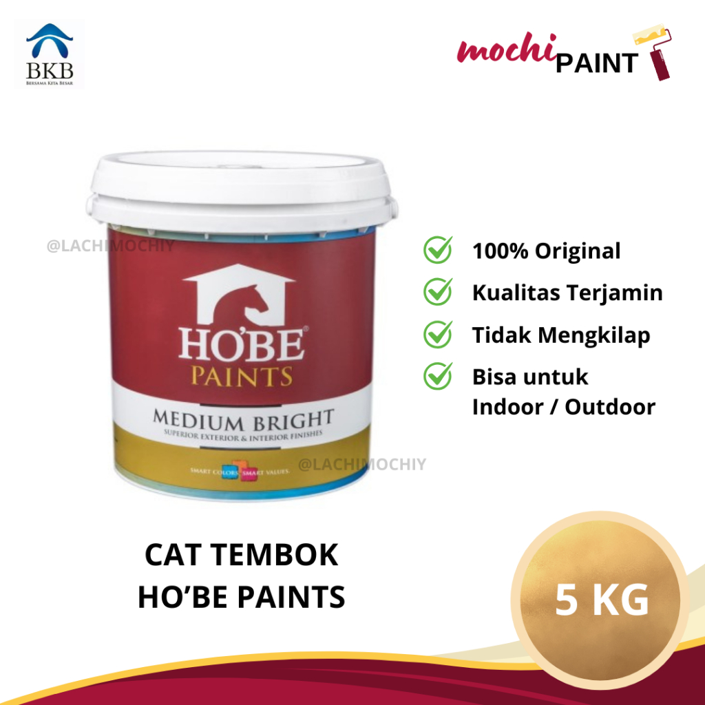 Cat Tembok HO'BE PAINTS MEDIUM BRIGHT 5KG (Warna Pastel) | Cat Rumah / Pelapis Dinding / Renovasi Ru