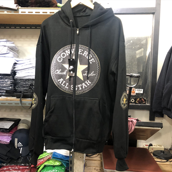 Sweater Converse All Star Hoodie Ritsleting Bahan Black Cotton Fleece | READY STOCK LANGSUNG CO AJA