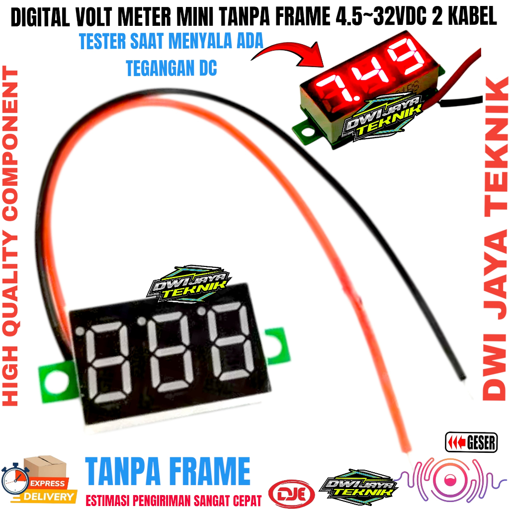 VOLT METER DIGITAL DC 4,5-30V 0,36" TANPA FRAME 2 KABEL