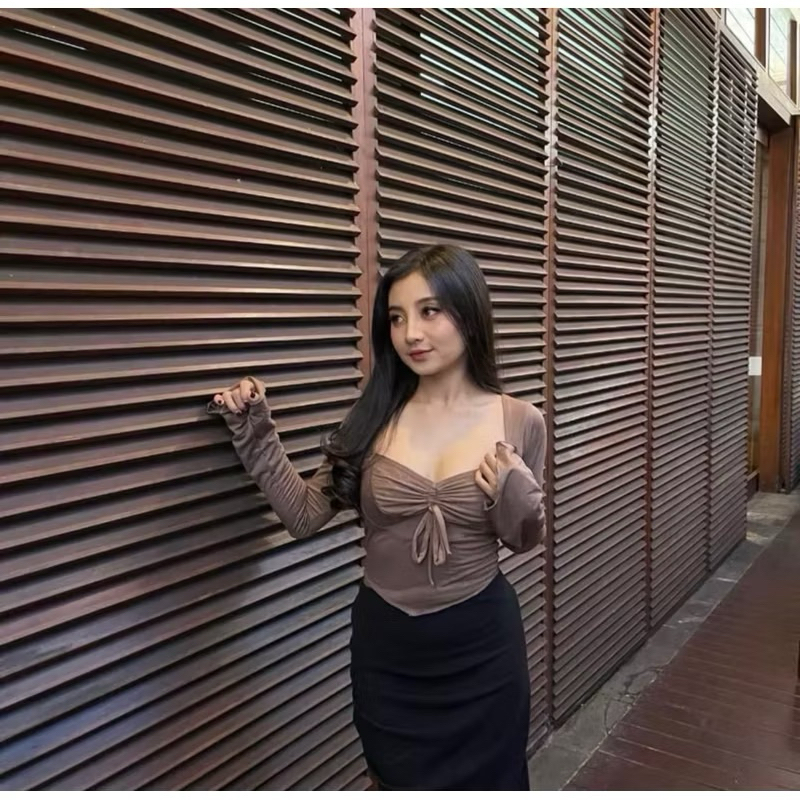 SERA TOP / TOP SERUT / KOREAN OUTFIT / CROP TOP LENGAN PANJANG / CROP TOP SERUT / CROP SPANDEK