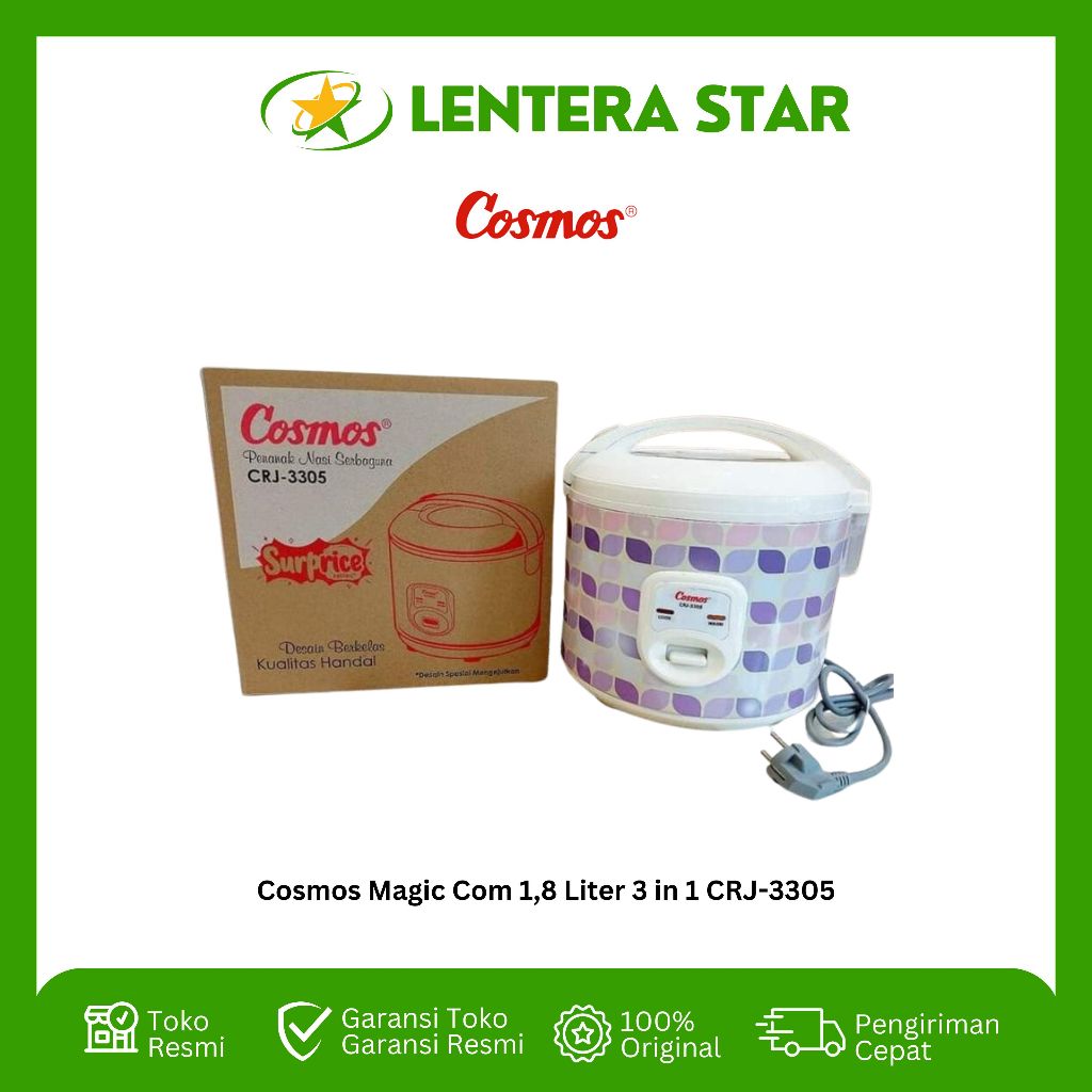 Rice Cooker Cosmos CRJ 3305 Magic Com Cosmos 3305 1.8L Anti Lengket CRJ 3305 Cosmos 1.8L