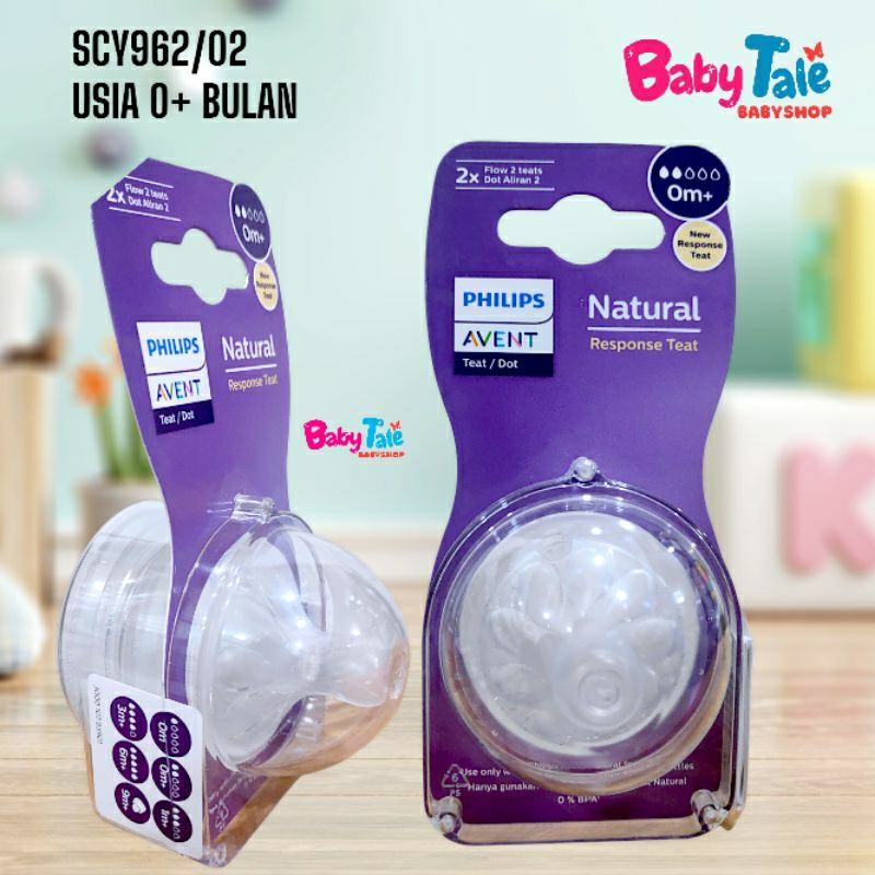 Pentil Karet Dot Philips Avent Teat Natural Medium Flow 0+ bulan SCY962/02 3M+ 2pcs/pack SCF653/23