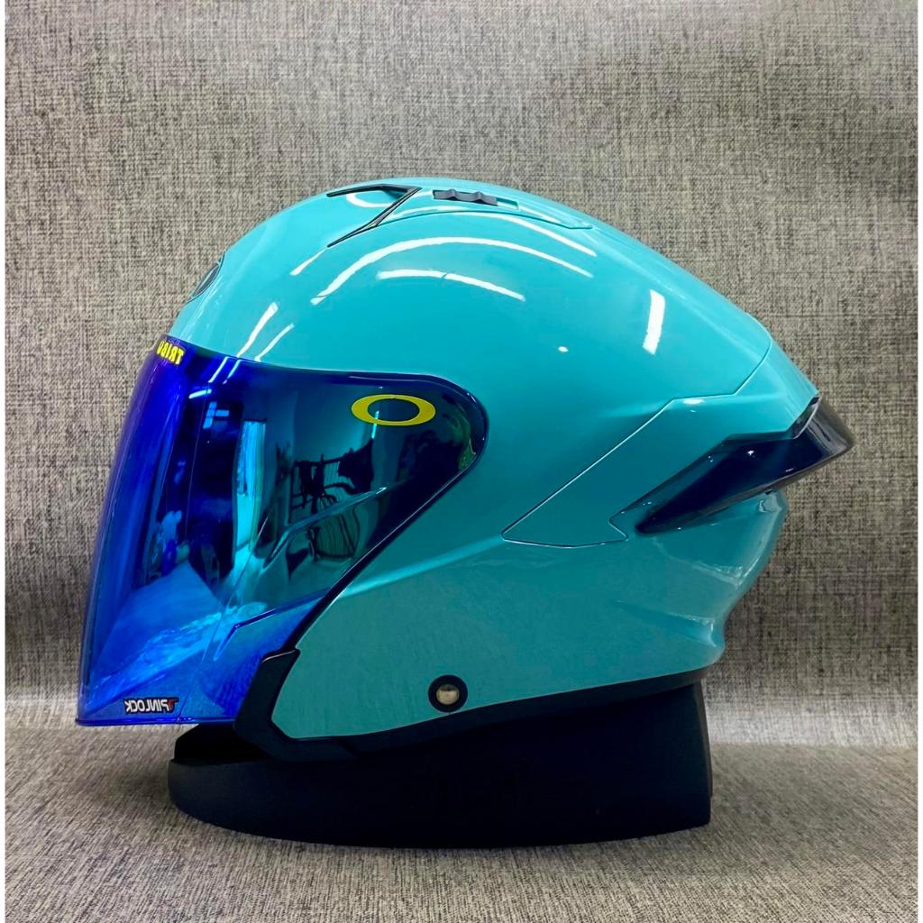 KYT NFJ Solid Aqua Blue | Visor Iridium - Double Visor - Helm Half Face