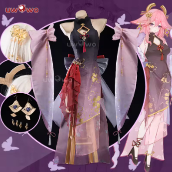 UWOWO Yae Miko Cosplay Game Genshin Impact Fanart Yae Miko Chinese Dress Qipao Cosplay Costume Hallo