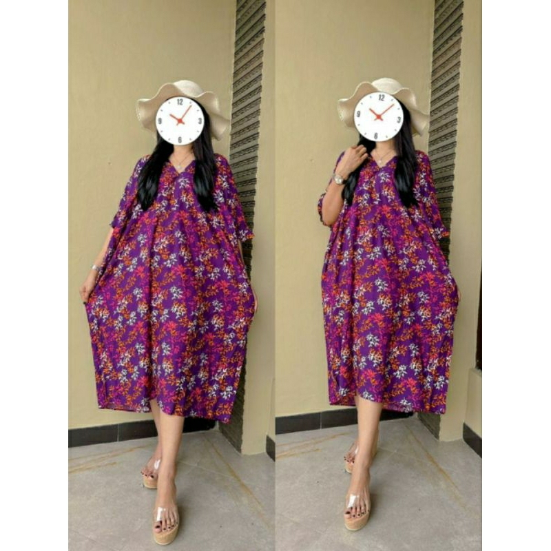 Daster Kekinian Rayon Motif Lengan 3/4 Ld 130 Resleting Depan Busui Freindly