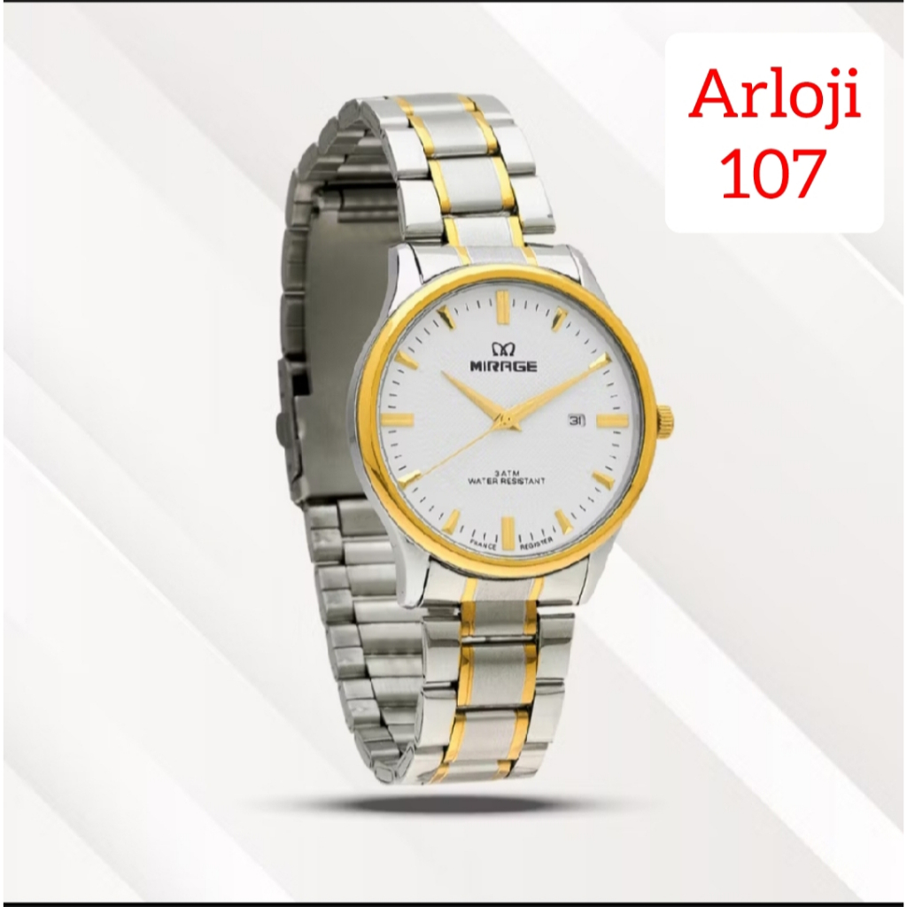 Jam Tangan Pria Mirage BRP-M 8814 Combinasi Silver Gold Plat Putih Original