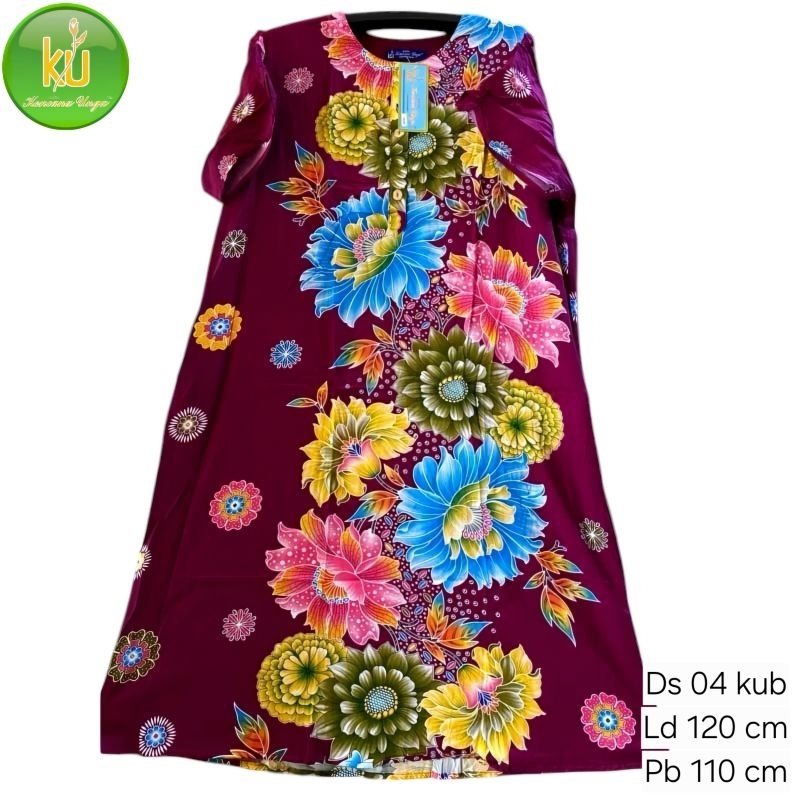 Daster Terbaru Kekinian Motif Bunga Asli Batik Kencana Ungu Label Biru Premium Original Ld 120 Cm / 