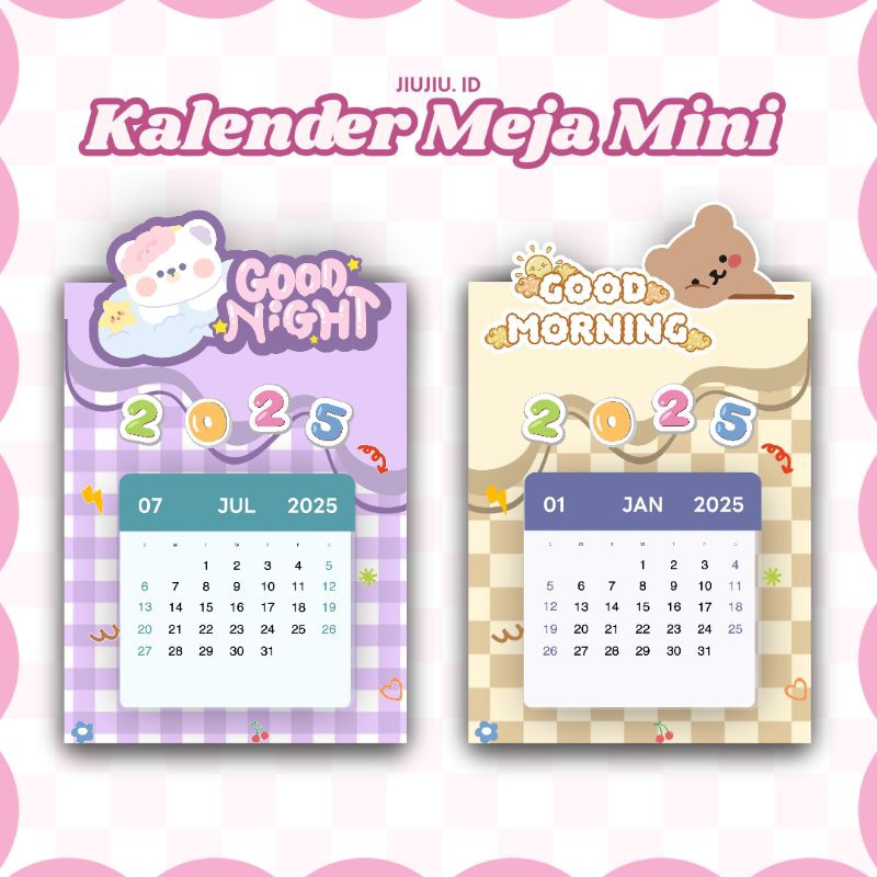 

JiuJiu. id | Kalendee Meja Mini Hias - Cocok untuk sovenir Custom Bday - Thema Bear - Kalender Mini Meja - Tema Beruang Good Morning & Good Night