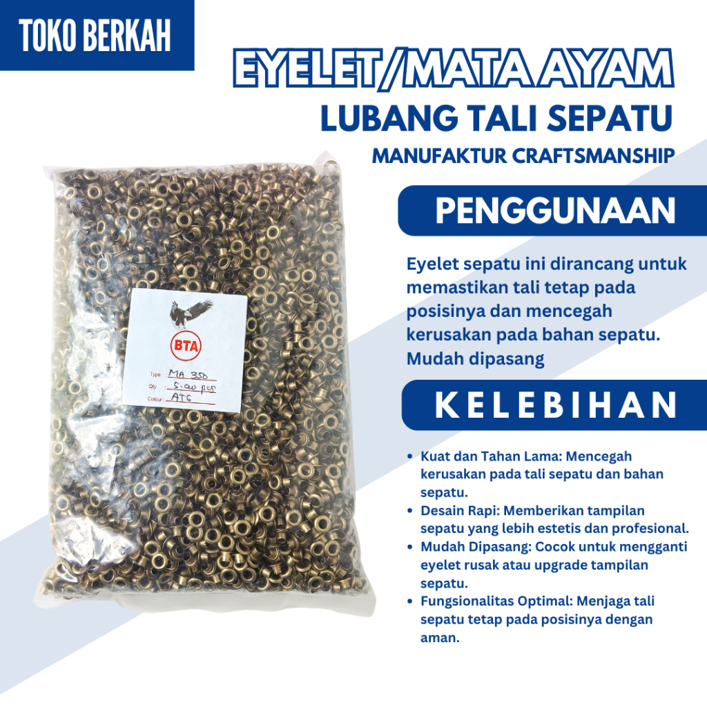 Eyelet Lubang Tali Sepatu Gold Isi 5000 Pcs - Aksesoris Sepatu DIY Anti Karat & Awet Eyelet Premium