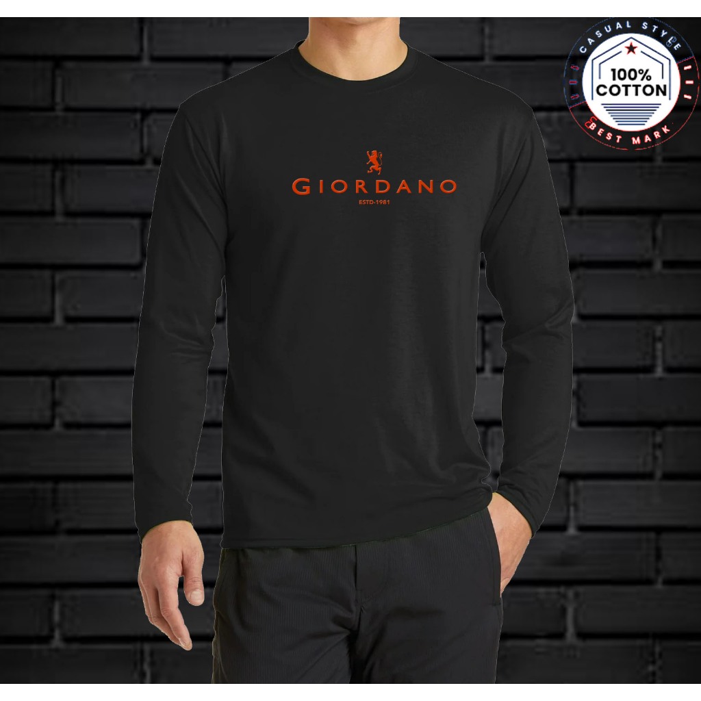 Giordano Kaos T-shrit Lengan Panjang Pria Wanita Lembut Nyaman