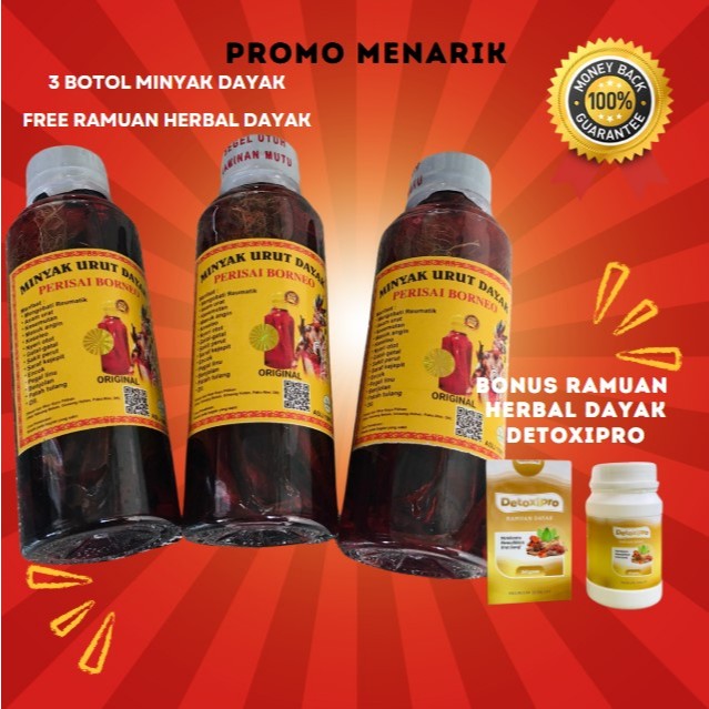 (Promo 3 Botol FREE 1) Minyak Urut DAYAK 100% GARANSI ORIGINAL KALIMANTAN Minyak Dayak Garansi Asli 