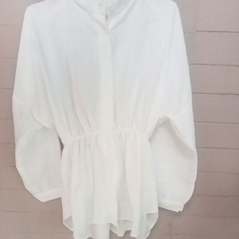 Blouse Atasan wanita Lengan Balon Warna putih