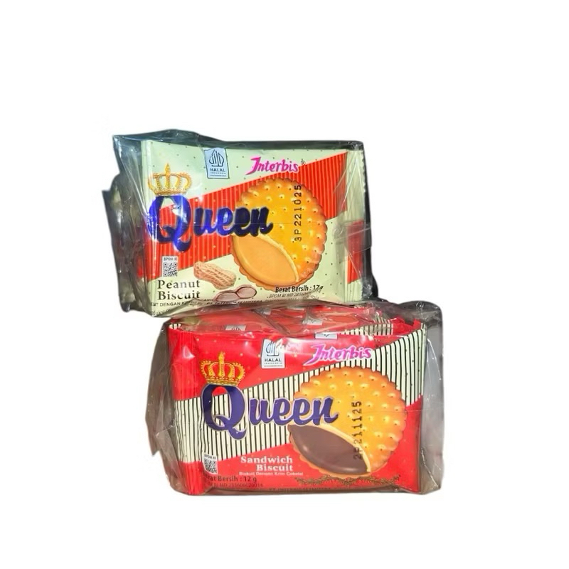 

INTERBIS BISKUIT QUEEN Biskuit Rasa Kacang Dan Rasa Coklat 1 Pak isi 10 Pcs