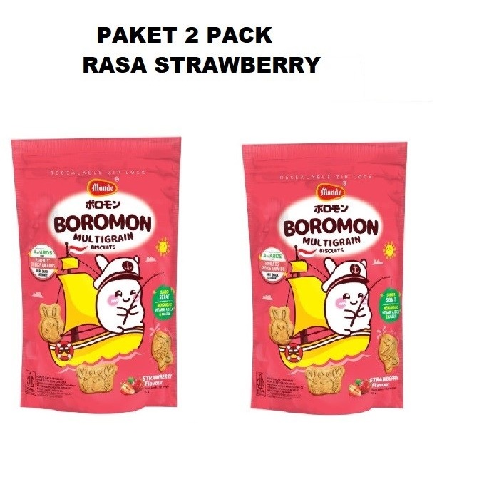 

PAKET 2 PACK Monde Biskuit Snack Anak Boromon Multigrain Strawberry 50 gram