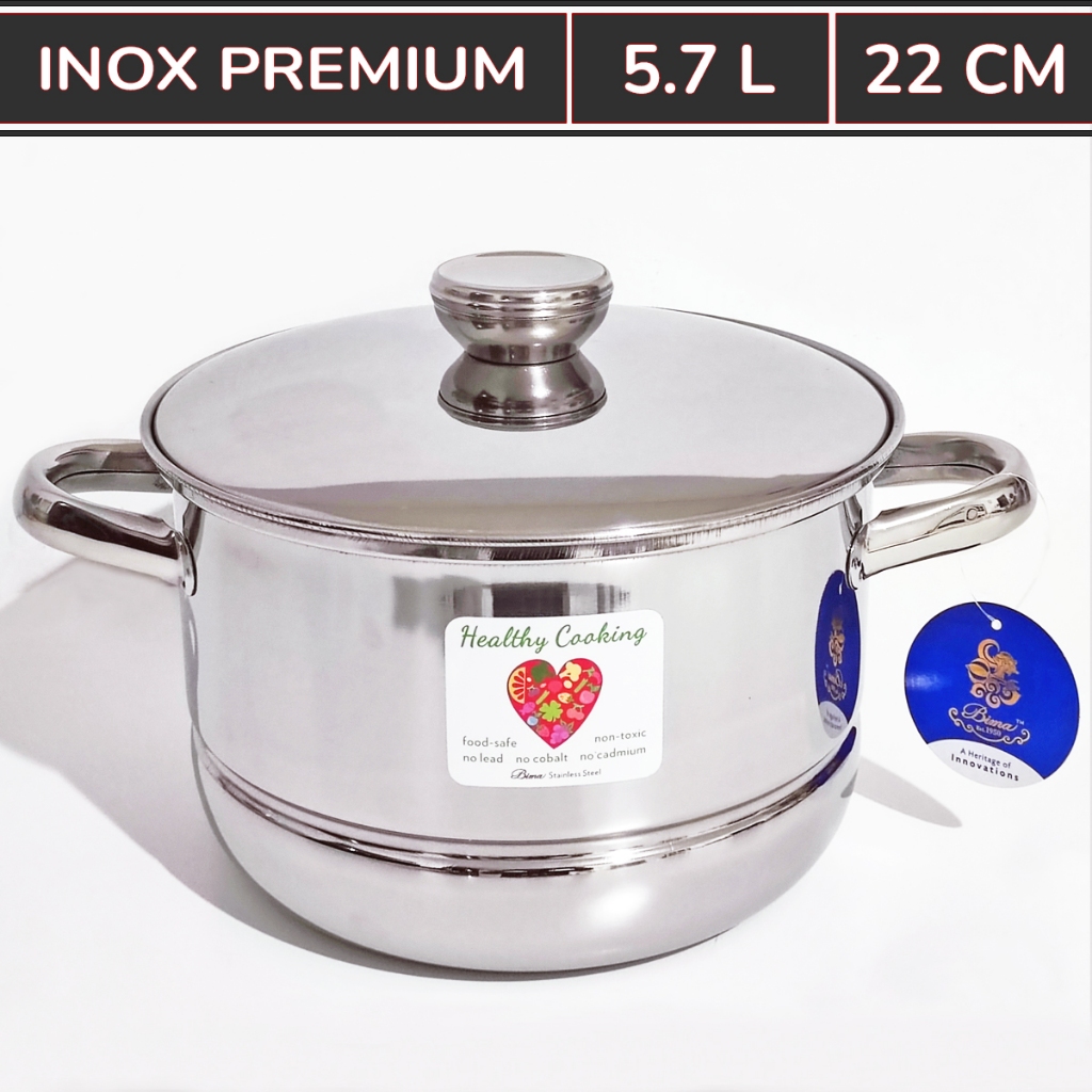 BIMA Prima Panci Kukus Serbaguna 22 CM Langseng 5.7L Steamer Stainless Steel Inox Premium