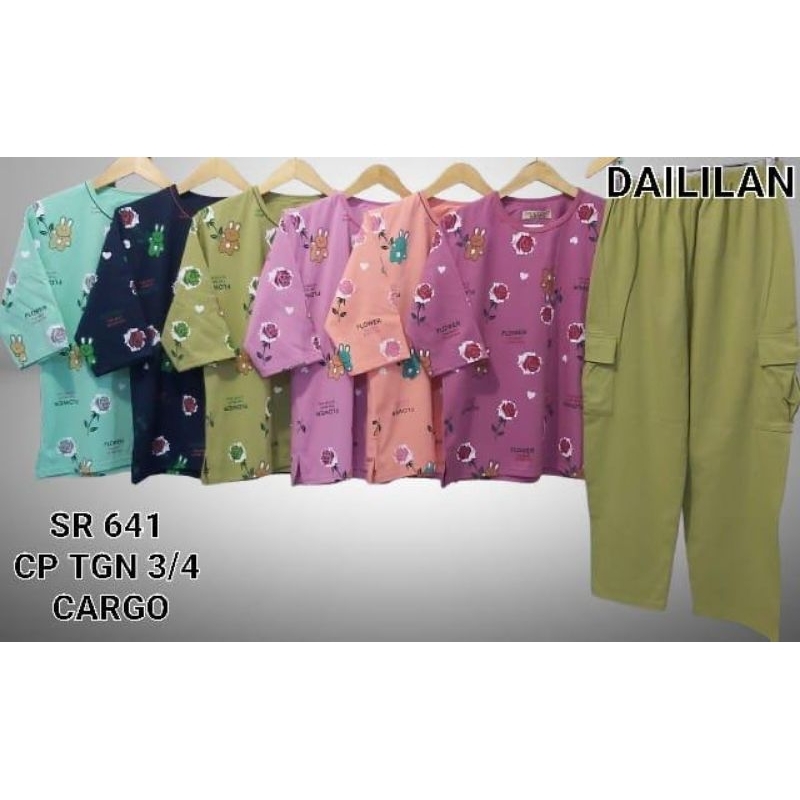 STELAN CP DAILILAN CARGO JUMBO LENGAN 3/4 / BAJU TIDUR DAILILAN DEWASA