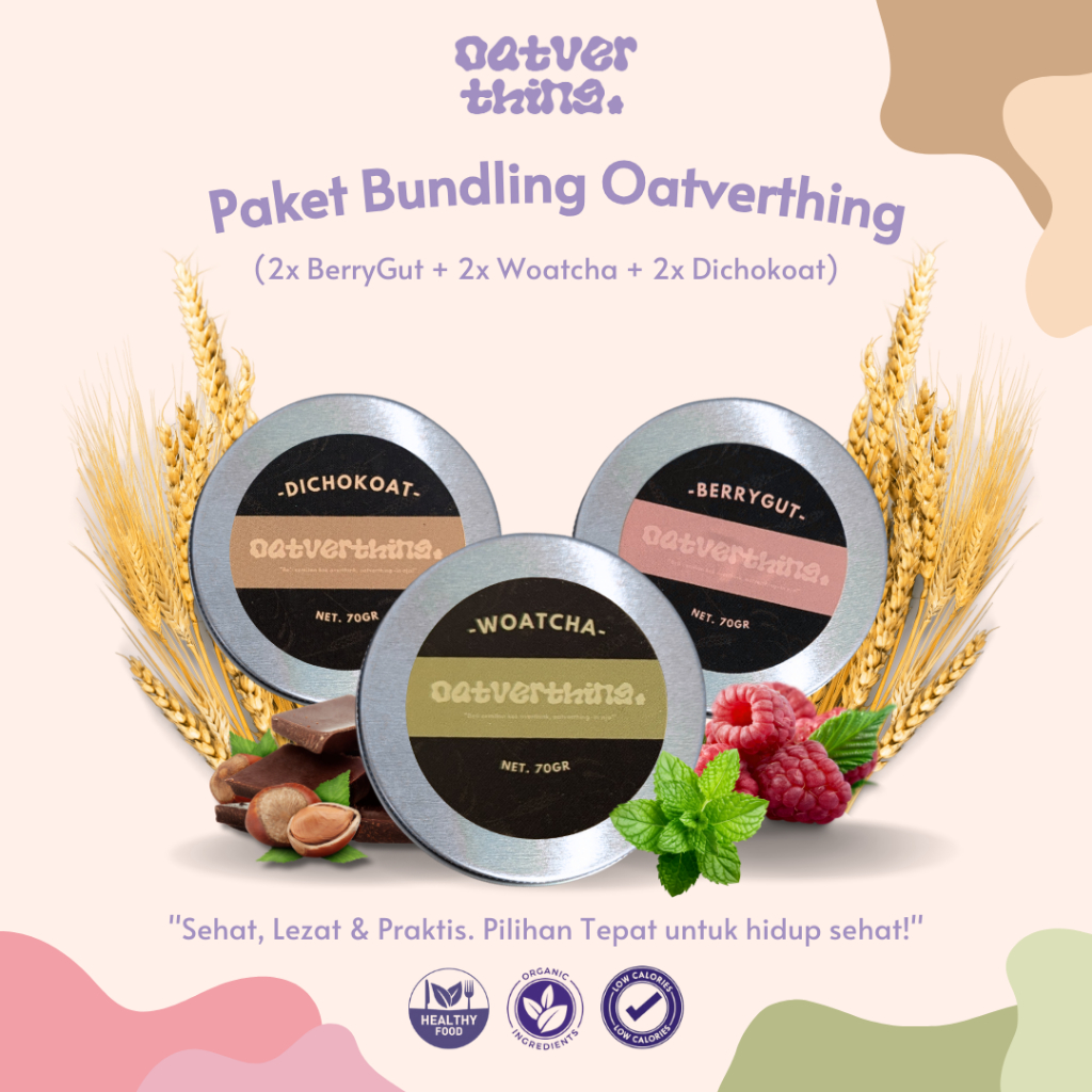

Paket Bundling Granola Oatmeal 2pcs BerryGut Woatcha Dichokoat Sereal Sarapan Sehat Kemasan Jar 70g