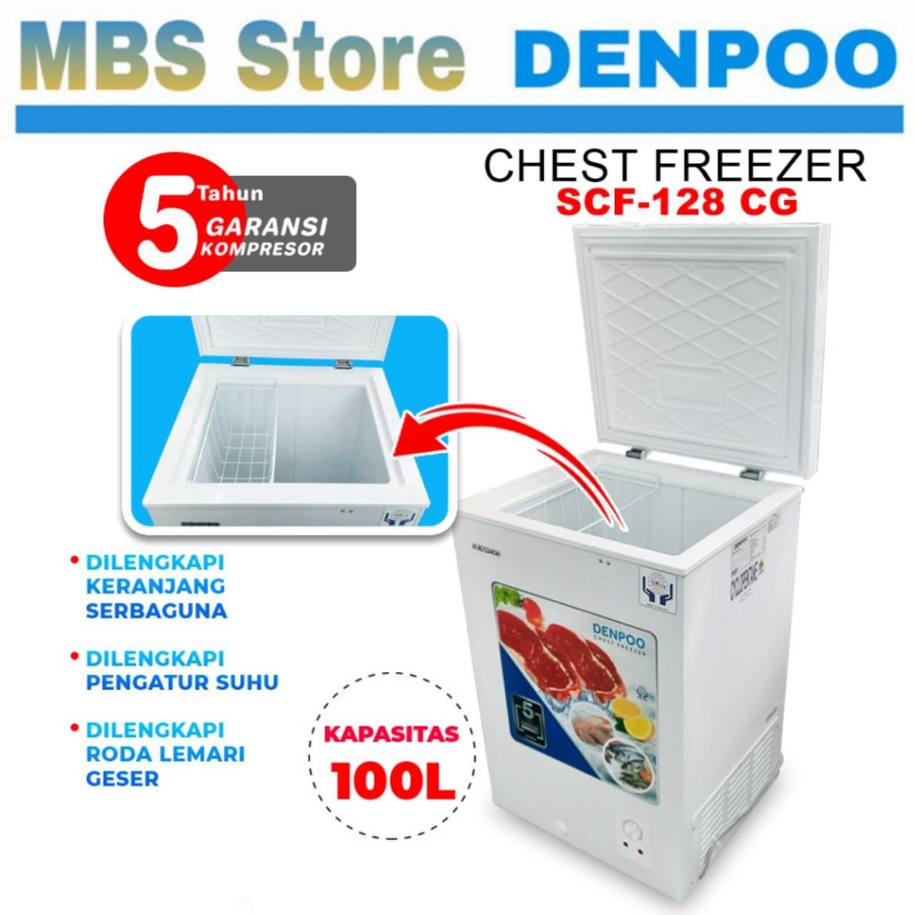 HR14 Chest Freezer Box 100 Liter Denpoo Scf 128 Cg Food Frozen ( Tdk Bisa Buat Es Batu )