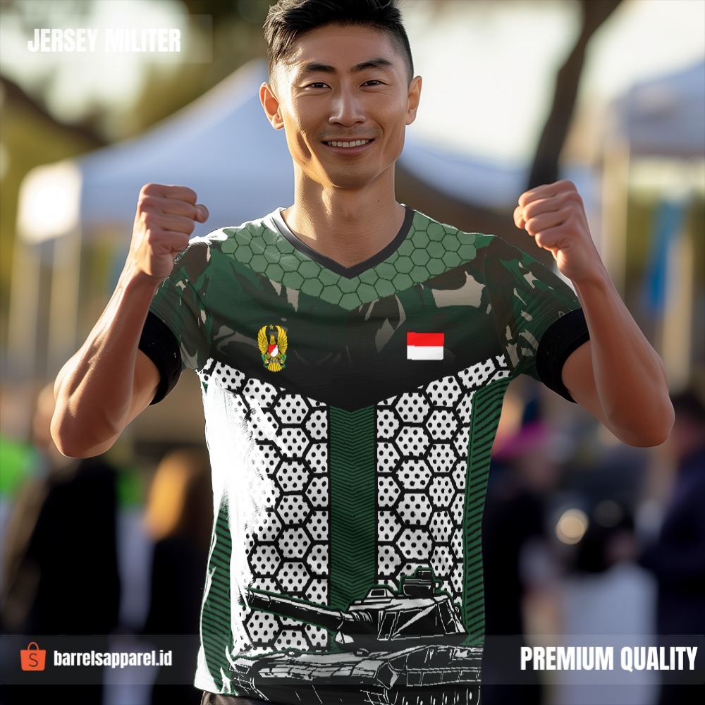 Kaos Jersey Militer Tentara TNI AD Angkatan Darat Hijau Motif Loreng Honeycomb 26 - Jersey Olahraga 
