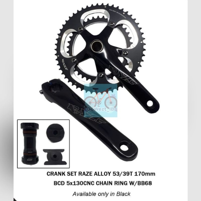 Crank Set Sepeda Double 53 39T Raze Hollowtech Include BB HT 2 Hitam Lipat | High Quality