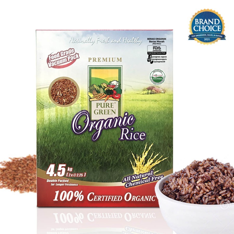 

PAKET 4 - PureGreen Organic Rice Beras Organik Beras Merah 4.5 kg x 4 pc