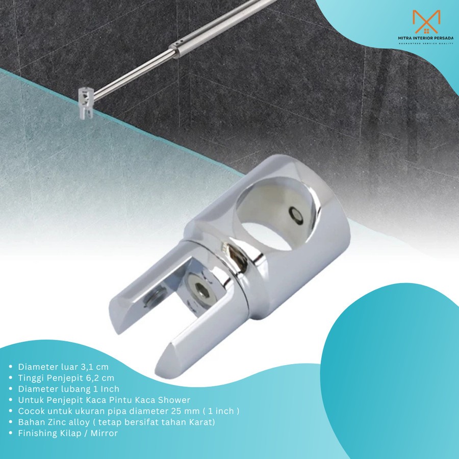 Braket pipa konektor glass clamp pipa 1 inch 3/4 inch shower pipa ke kaca