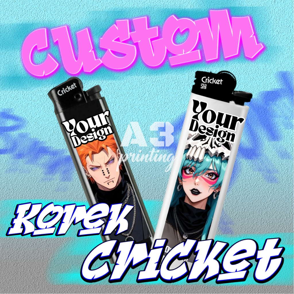 Korek Api Cricket Roda Warna Hitam atau Putih Sablon Custom Printing Fullcolor Surabaya