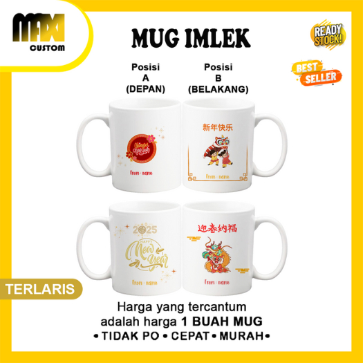 MUG IMLEk / MUG TAHUN BARU CHINA / MUG TAHUN BARU / GELAS MUG IMLEK TAHUN BARU  / MUG CUSTOM IMLEK /