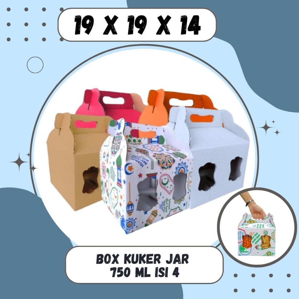 

Box Kue Kering 19x19x14 Jinjing (KUKER TOPLES JAR 750ml ISI 4) Box Jinjing Kardus Lebaran Idul Fitri Hampers Polos/Motif