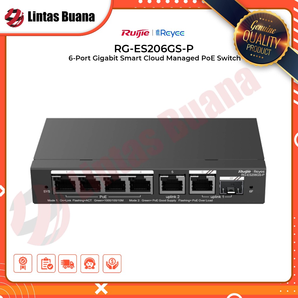 RUIJIE Reyee RG-ES206GS-P 6 Port Gigabit Cloud Managed PoE+ Switch RG-ES206GSP