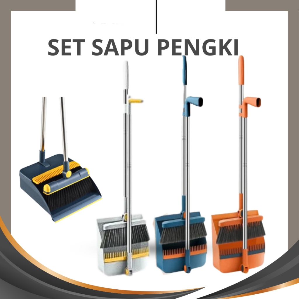 IJNC Sapu Pengki Set Sapu dan Pengki Lipat Serbaguna Alat Pembersih Lantai Otomatis Sapu Lantai Peng