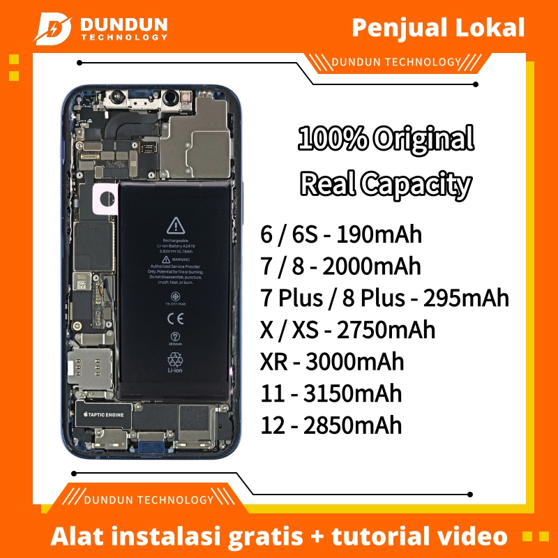 iPhone Baterai 100% Original Battery Real Capacity Batre 6/6S/7/7-PLUS/8/8-PLUS/X/XR/XS/11/12 2IC