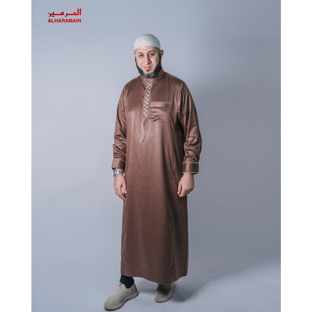 AL Haramain Jubah / Gamis Pria Remaja & Dewasa Slimfit Resleting Bordir (LGH 001) | Coklat Tua | Cok