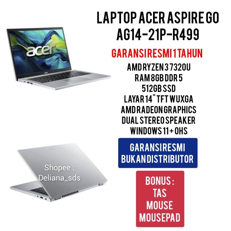 Acer Aspire Go 14 AG14-21 Laptop Ryzen 3 8GB/512GB SSD 14" Silver