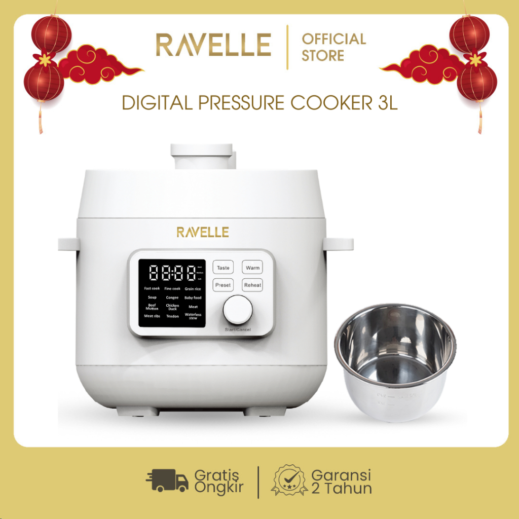 RAVELLE Digital Pressure Cooker 3L - Panci Presto Listrik Multifungsi