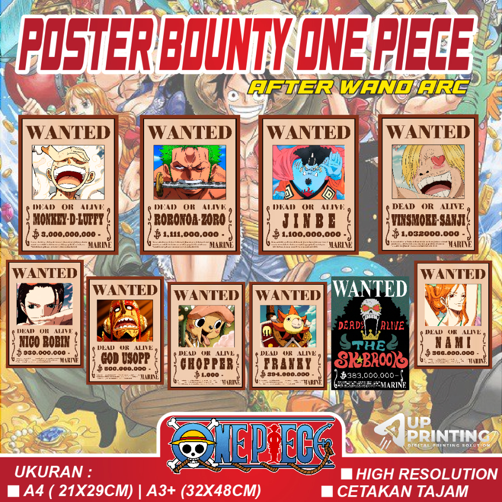 Poster Bounty One Piece Kru SHP Terbaru After Wano Arc Harga Bounty Update Ukuran A4