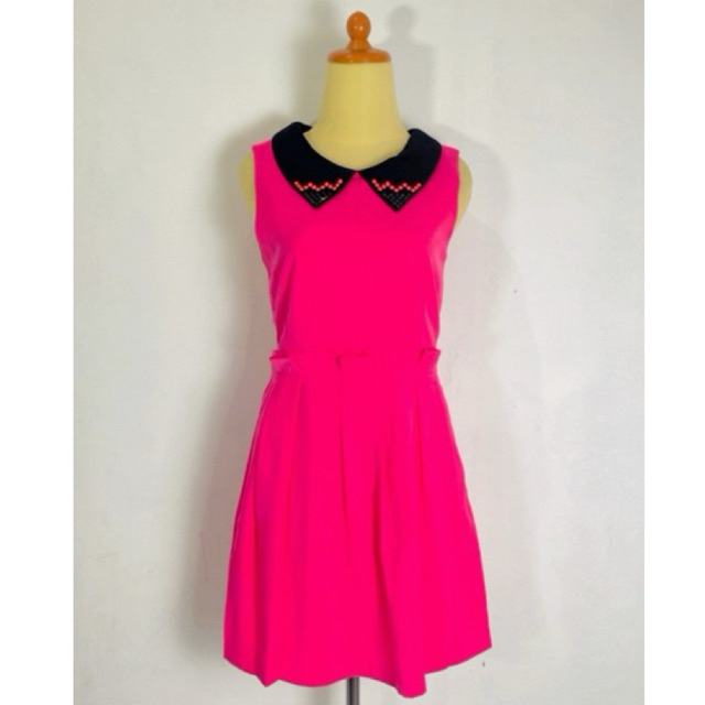 Dress midi vintage bahan premium cotton polyester tebal kerah sailor peterpan collar motif polos war