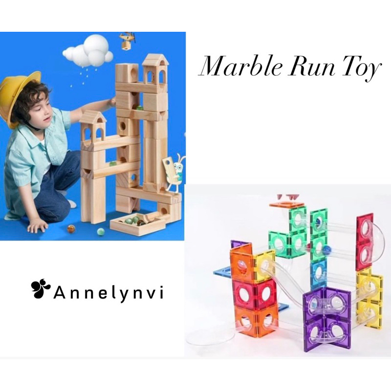 Annelynvi Marble Ball Run/ Magnetic Ball Run / Wooden Marble run toy montessori toy mainan kayu