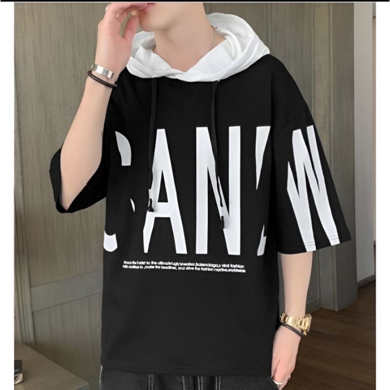Kaos Hoodie Lengan Pendek Oversize - Hoodie Lengan Pendek Distro Pria Dewasa Tersedia Ukuran M fit L