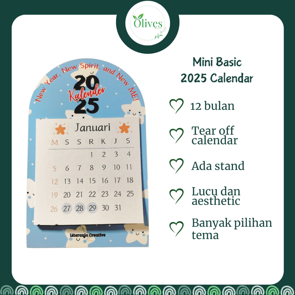 

Olives ❤️ Literania Mini Basic 2025 Desk Calendar | Literania Kalender Meja Mini 2025 Basic | Kalender Meja Kecil | Kalender Lucu