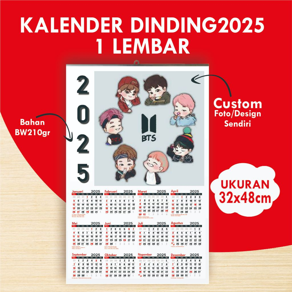 

kalender 2025 isi 1 lembar bisa tambah foto