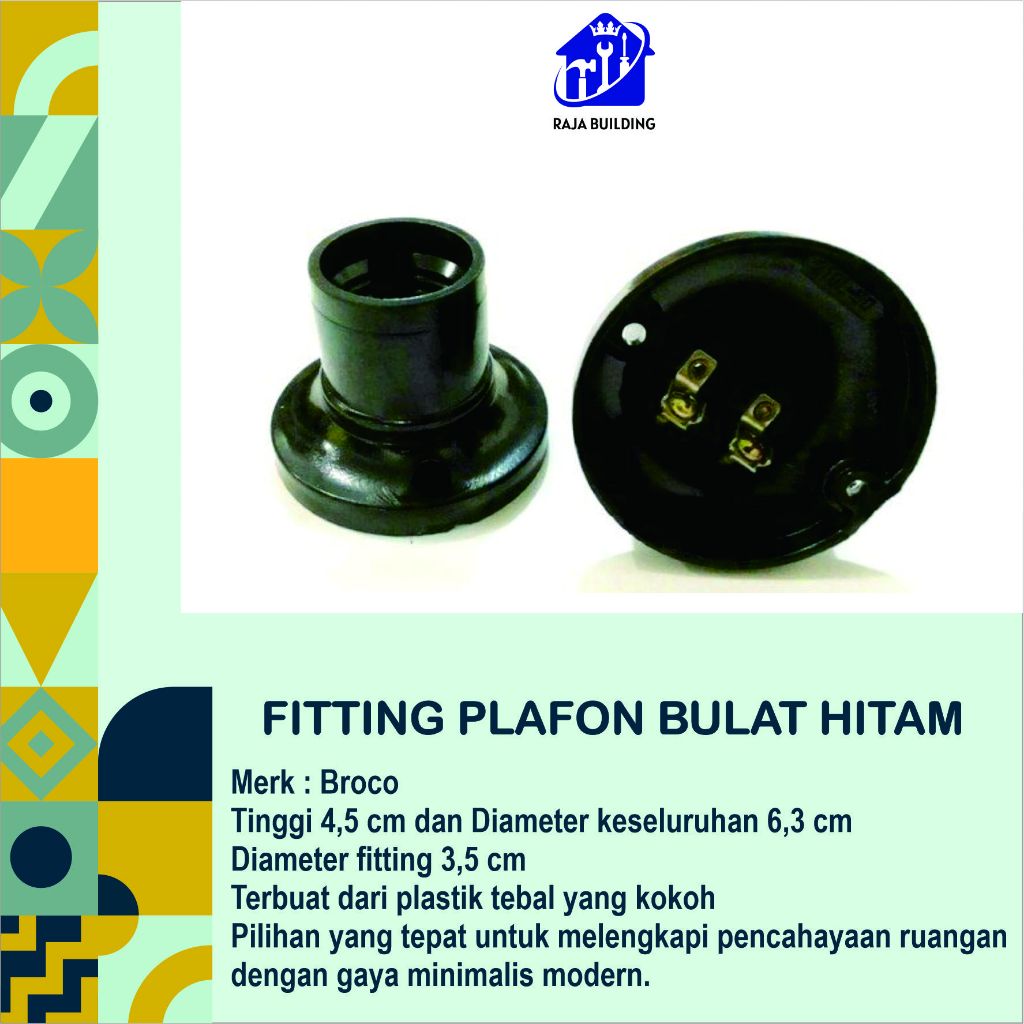 BROCO FITTING PLAFON BULAT HITAM / FITING DUDUKAN PLAPON