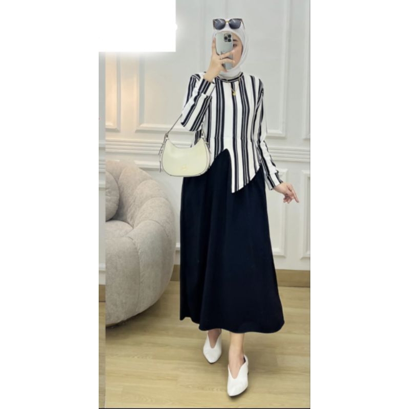 gamis mididress plisket wanita kaos knit rajut import kekinian