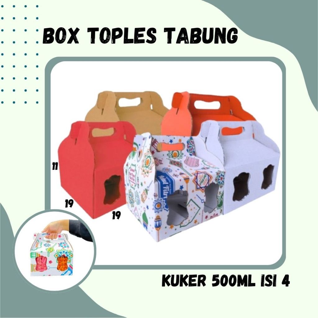 

Box Jinjing Kuker 19x19x11 Jinjing Jar (KUKER TOPLES JAR 500ml ISI 4) Box Jinjing Kardus Lebaran Idul Fitri Hampers Polos/Motif