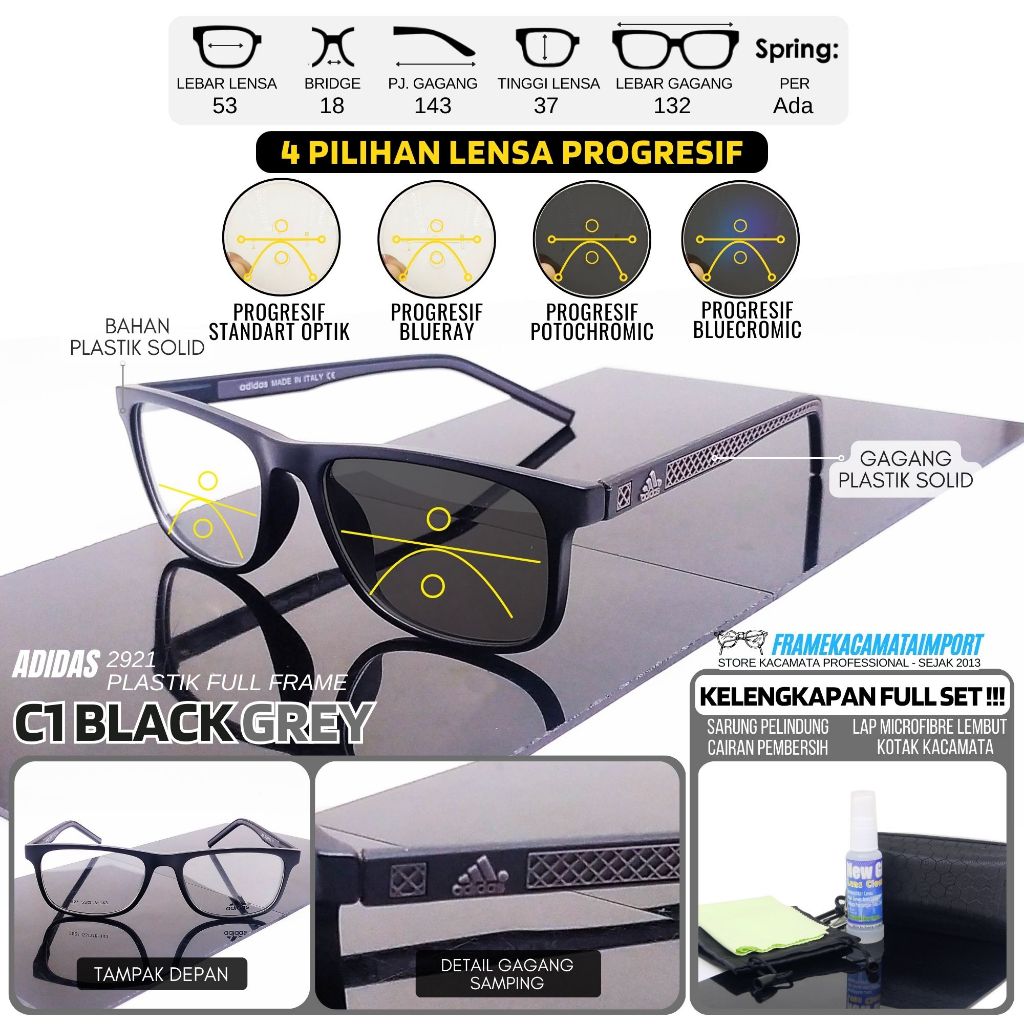 Kacamata Progresif Pria Plastik Kasual Sporty Lensa Minus Plus Progresif
