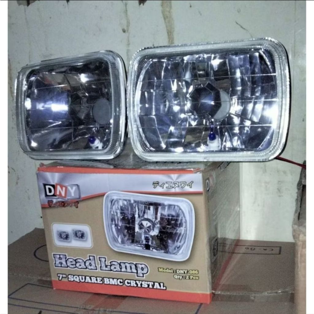 LAMPU DEPAN MOBIL 7 IN KOTAK KRISTAL/HADLAMP 7IN KOTAK KRISTAL/H4 7IN KOTAK KRISTAL