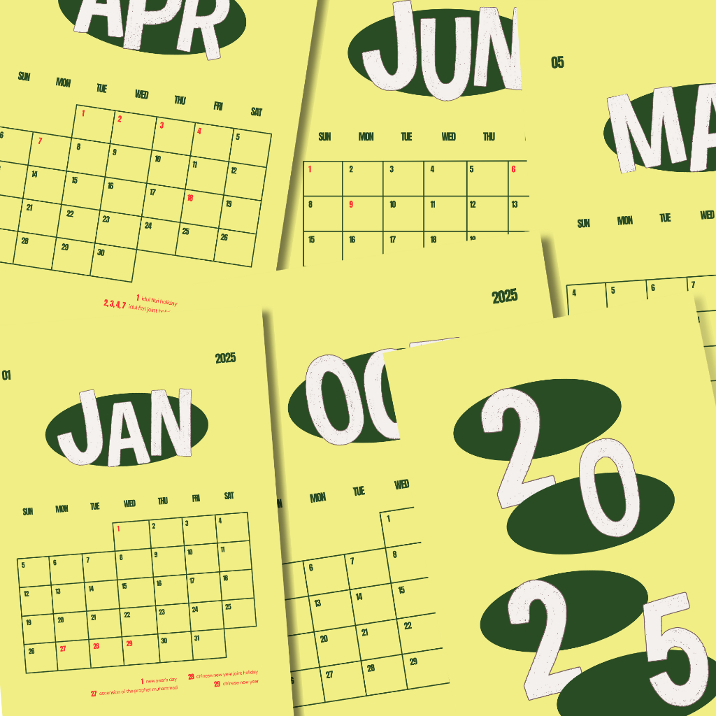 

Kalender Planner 2025 | Kalender Meja/Kalender Duduk/Kalender Dinding Aesthetic Calendar A5, A4, A3+